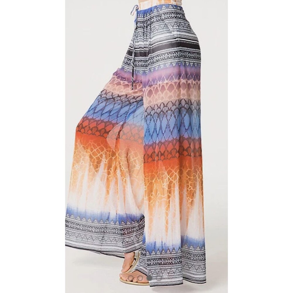 Bebe Sunset Ombre Palazzo Pants Sheer Wide Leg Resort Cruise Boho Pockets 8